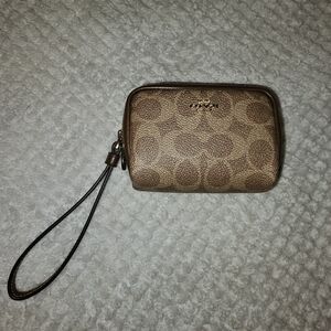 Coach Tan and Brown Signature Wristlet